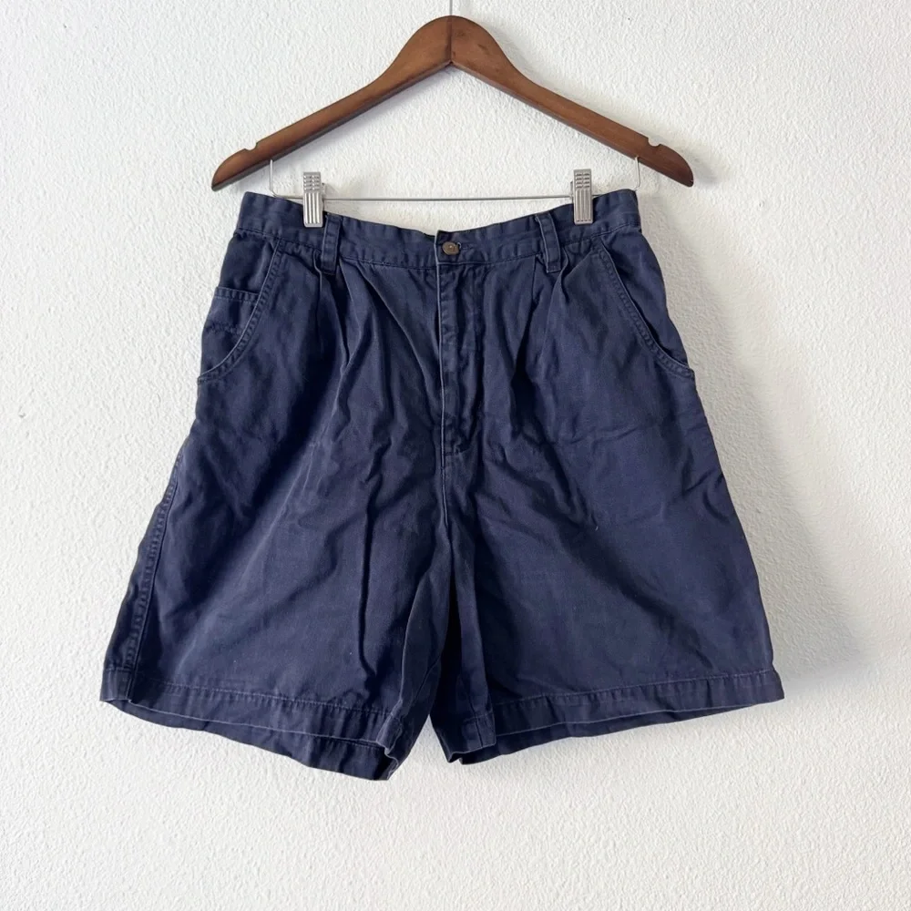 Chinos Navy Pleated High Rise Cotton Shorts Size 12 GV Coastal Grandma 90’s VTG